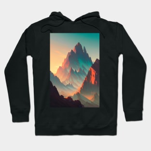 Mountain Range at Sunset - Majestic Red & Blue Lights Anime Landscape Hoodie